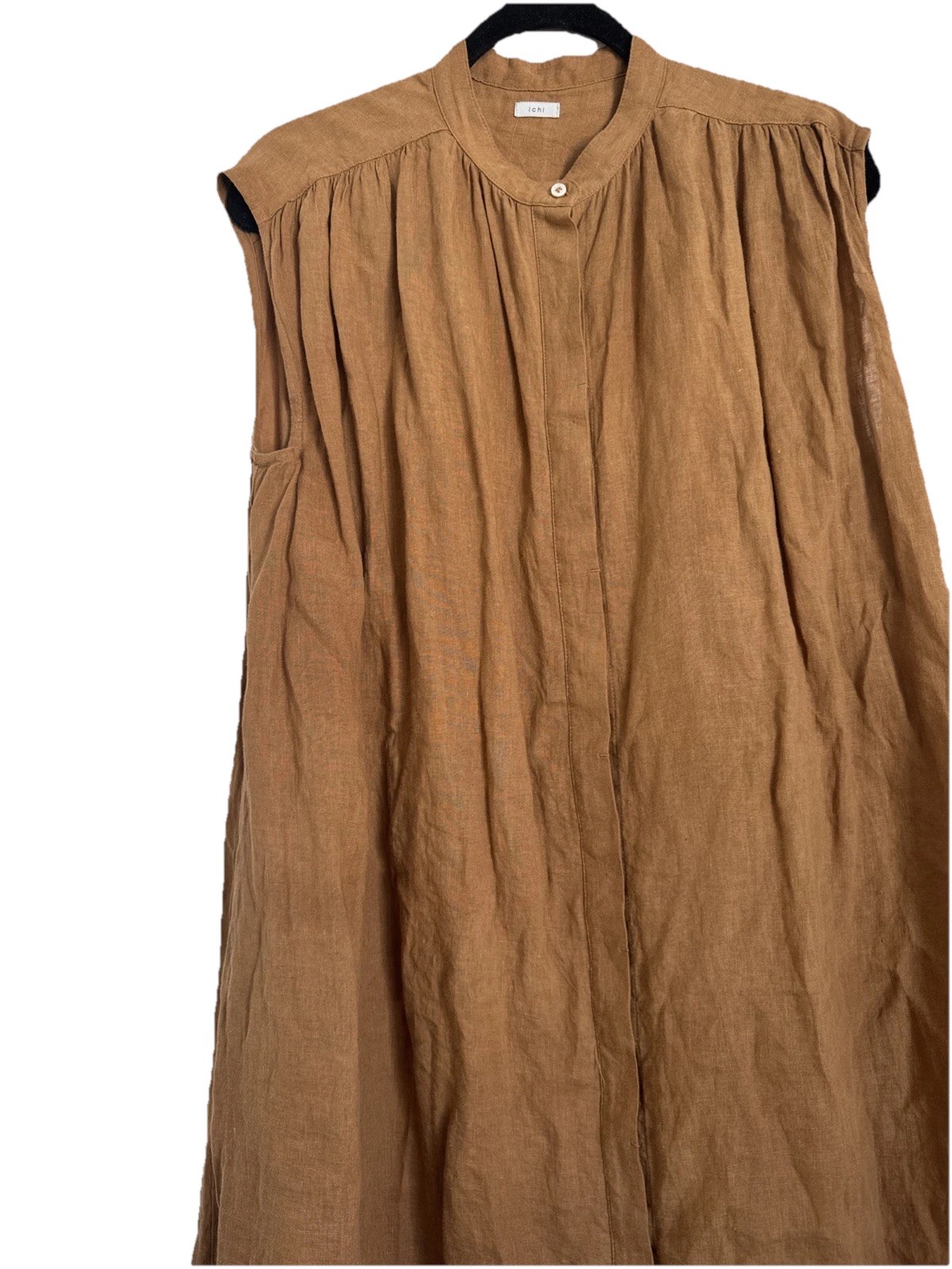 ICHI Women’s Linen Canvas Sleeveless Maxi Dress Tan Camel One Size