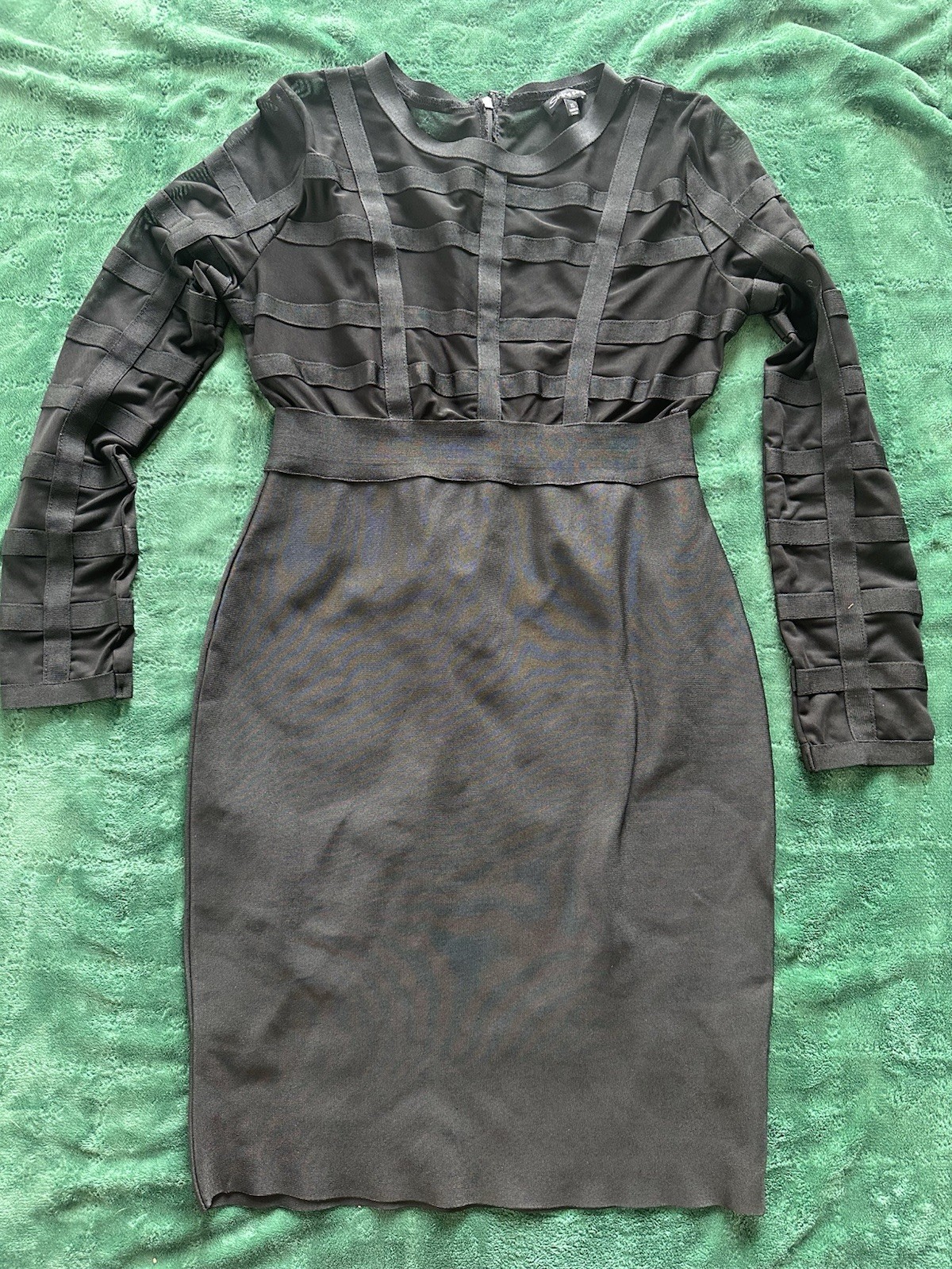 Shinestar Dress Black Long Sleeve Mesh Bodycon Above Knee Length Size XL