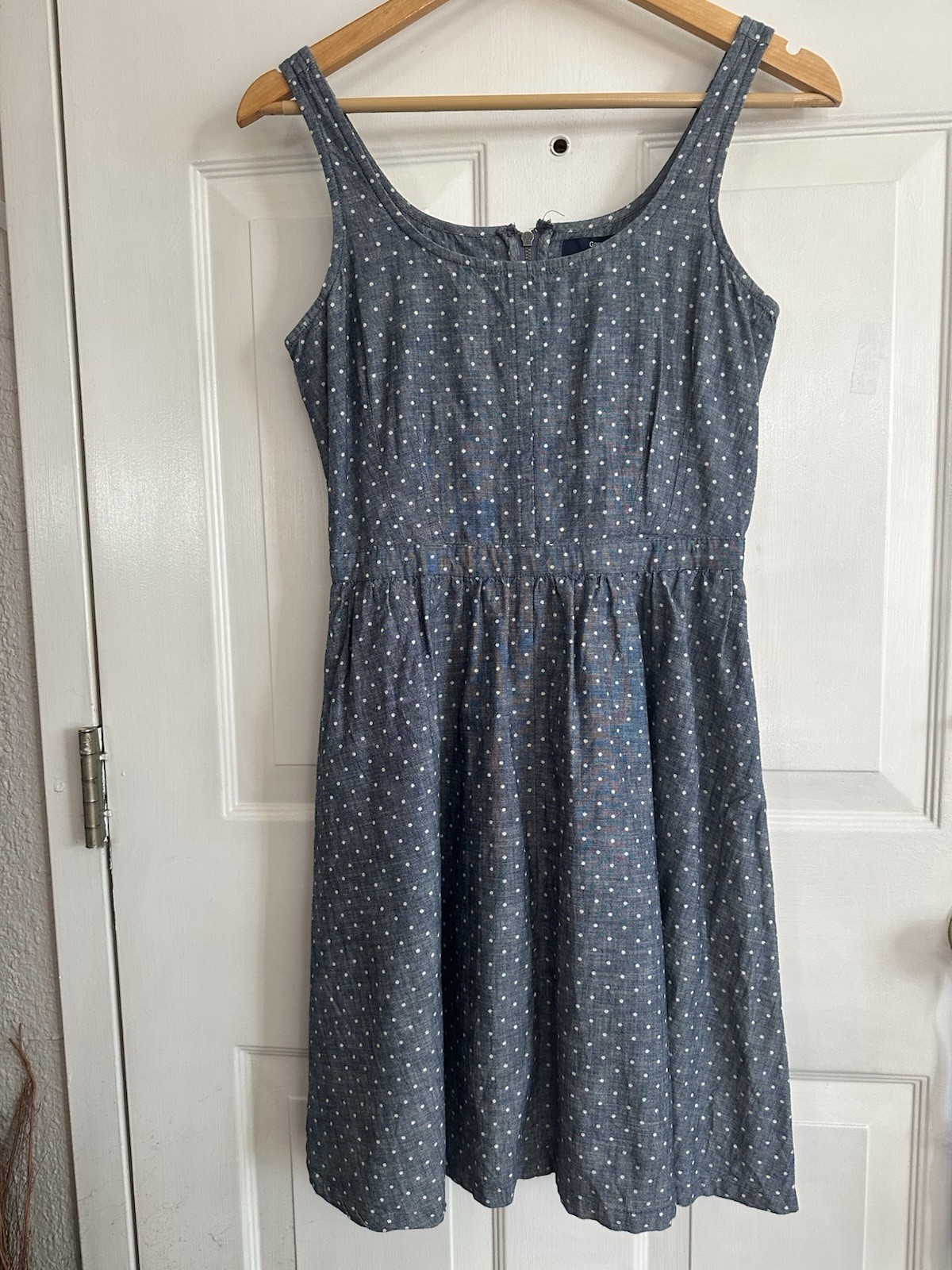 Women’s 100% Cotton Navy White Polka Dot Small Summer Dress With Pockets