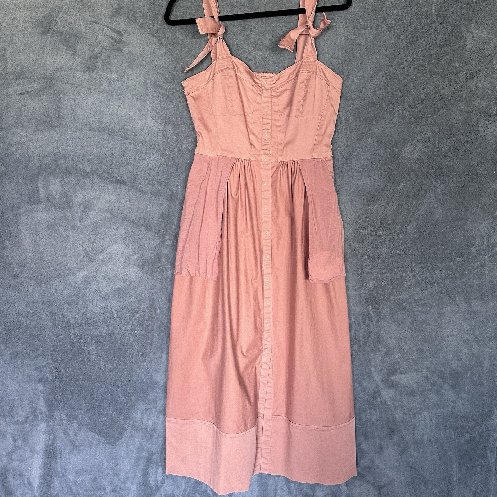 Rebecca Taylor Ready To Wear 2017 Tie Strap Cottagecore Dress Button Front Sz 8
