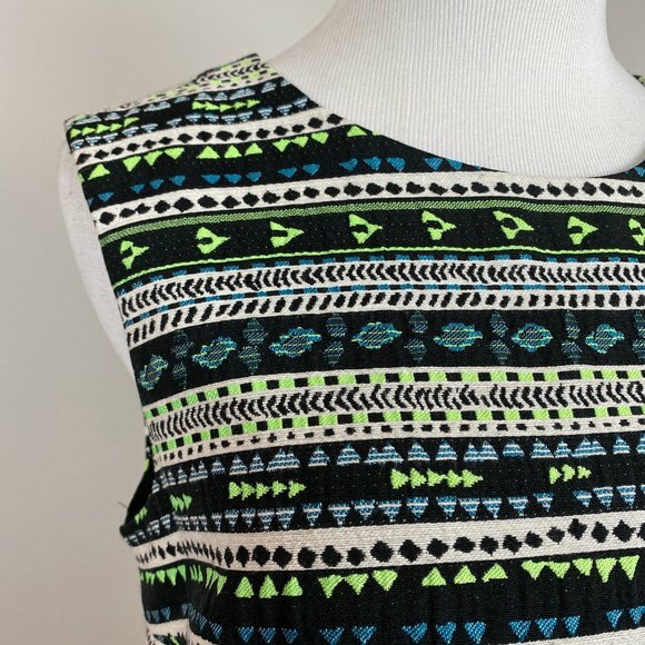 Cynthia Steffe Dress 6 Neon Green Black Mini Shift Tribal Print Exposed Zip New