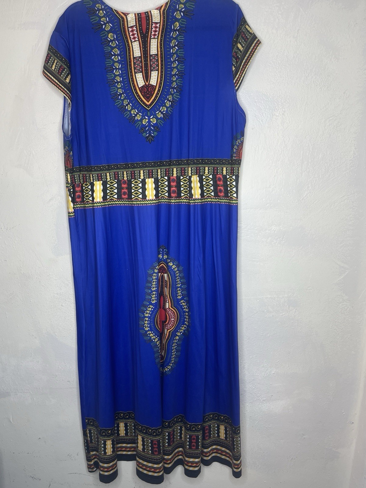 Jessica Taylor Women’s XL Blue Tribal Dashiki Maxi Dress Boho Ethnic Resort Plus