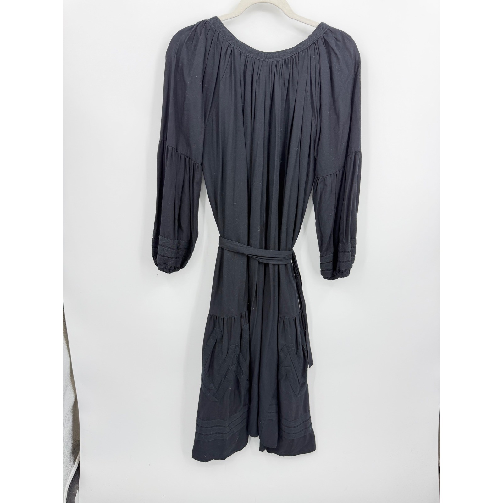 And Andrea Boho Tassel Midi Dress Womens XXS-S Black Embroidered Balloon Sleeve