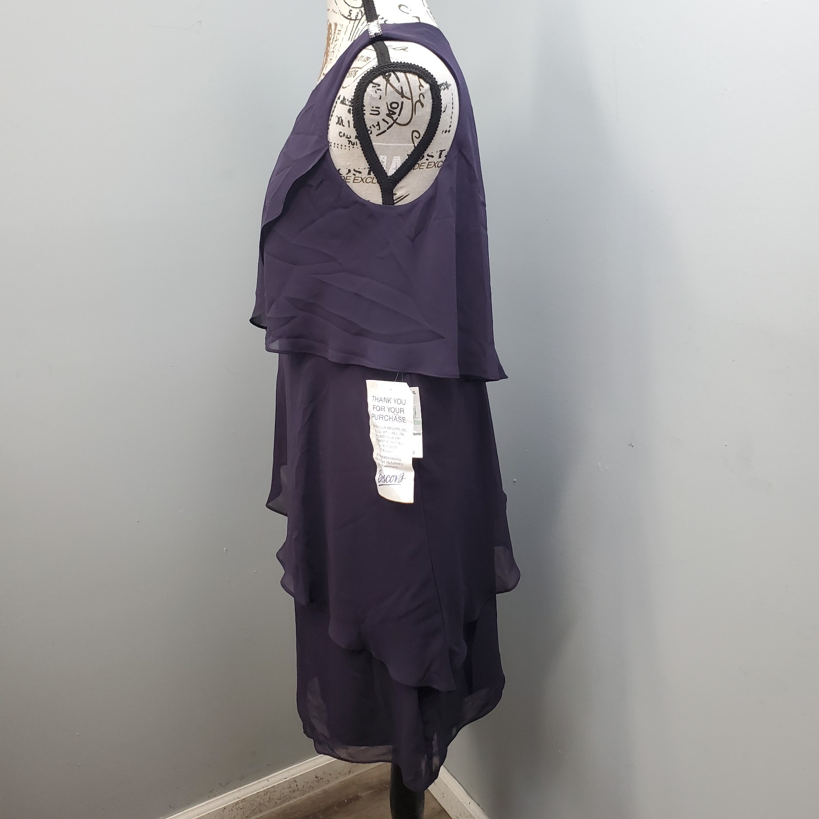 S.L. Fashions New York Chiffon Dress Womens 8 Purple Ruffle Rhinestone Shoulder