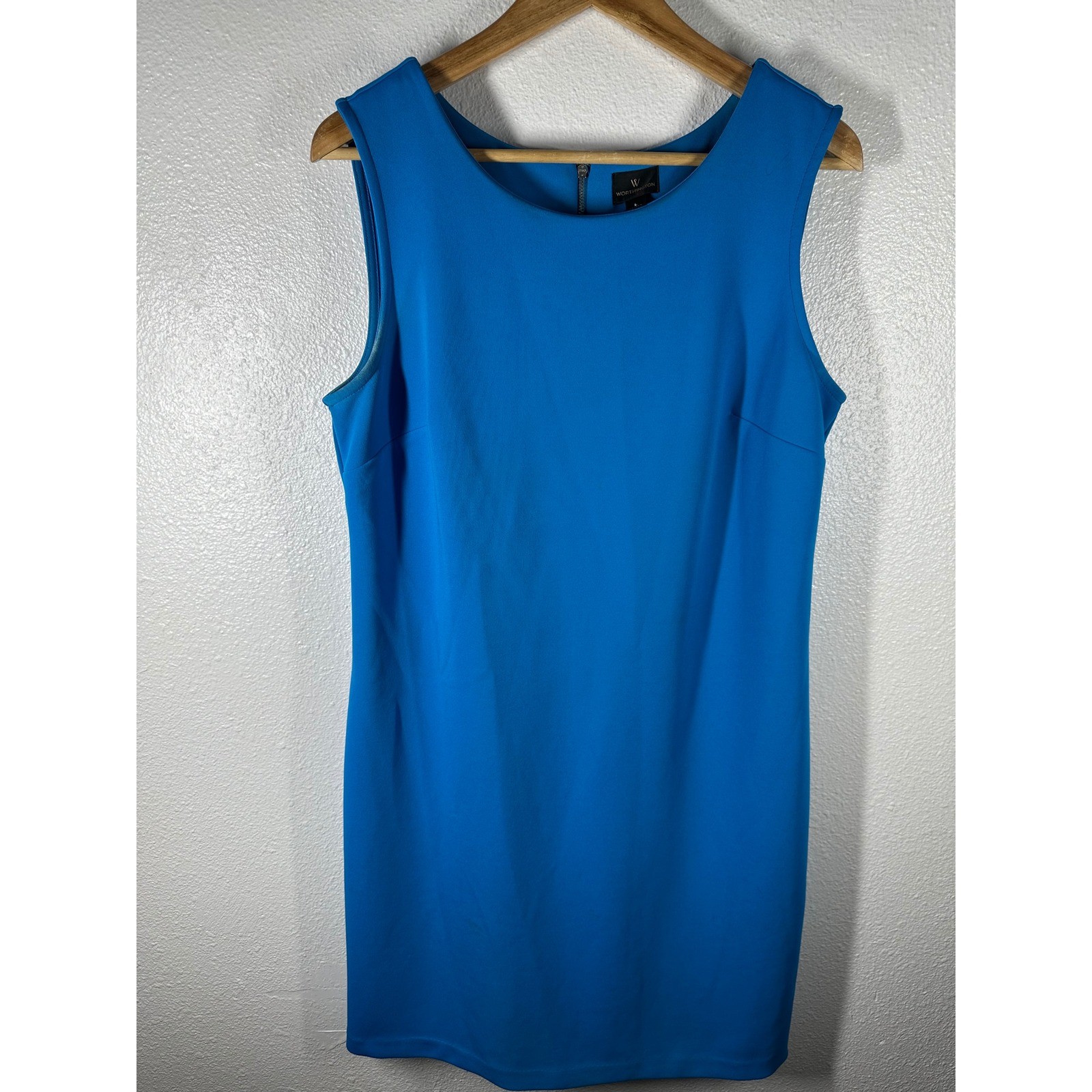 Worthington Dress Womens L Blue Sheath Sleeveless Exposed Zipper Career Classic