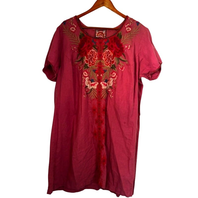 Johnny Was Rose Embroidered Linen Dress sz 1X