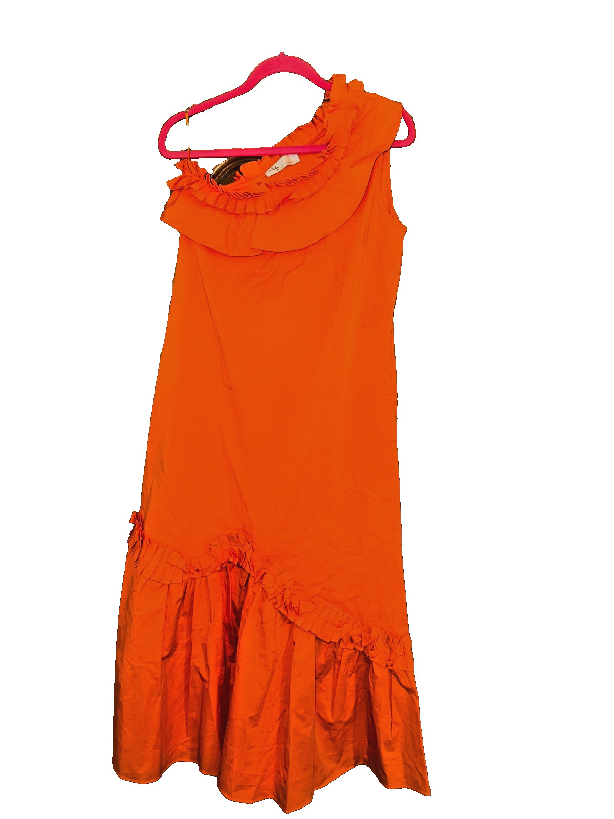 ADL Cengiz Abazoglu Orange Ruffle One Shoulder Cotton Dress Size S