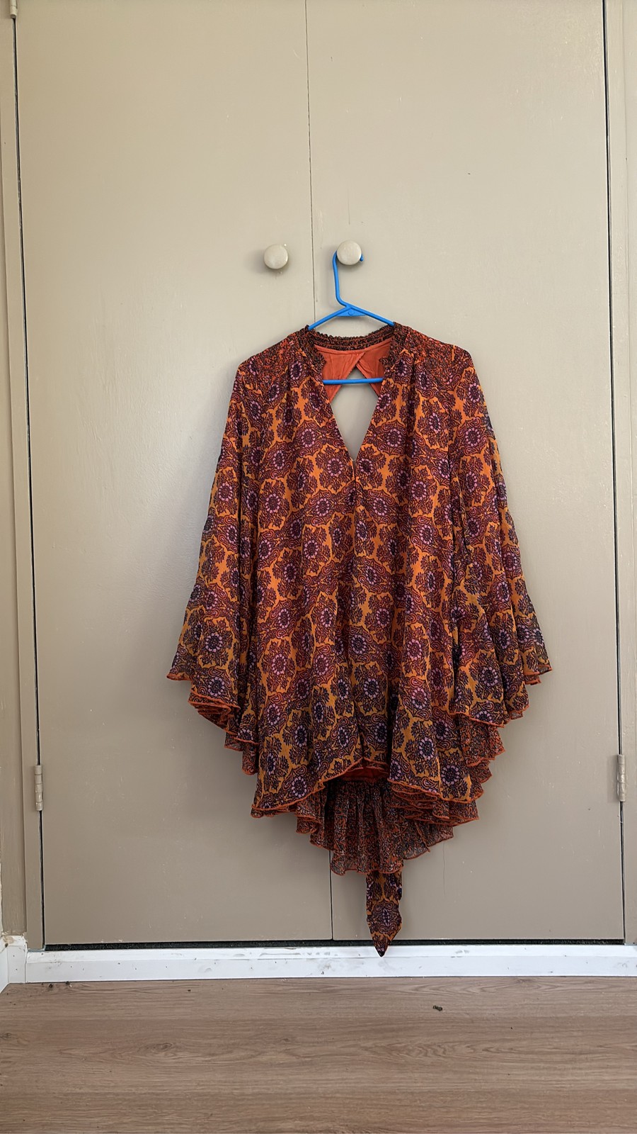 Free People Gabi Tunic Dress Orange Paisley Bell Sleeve Boho Style