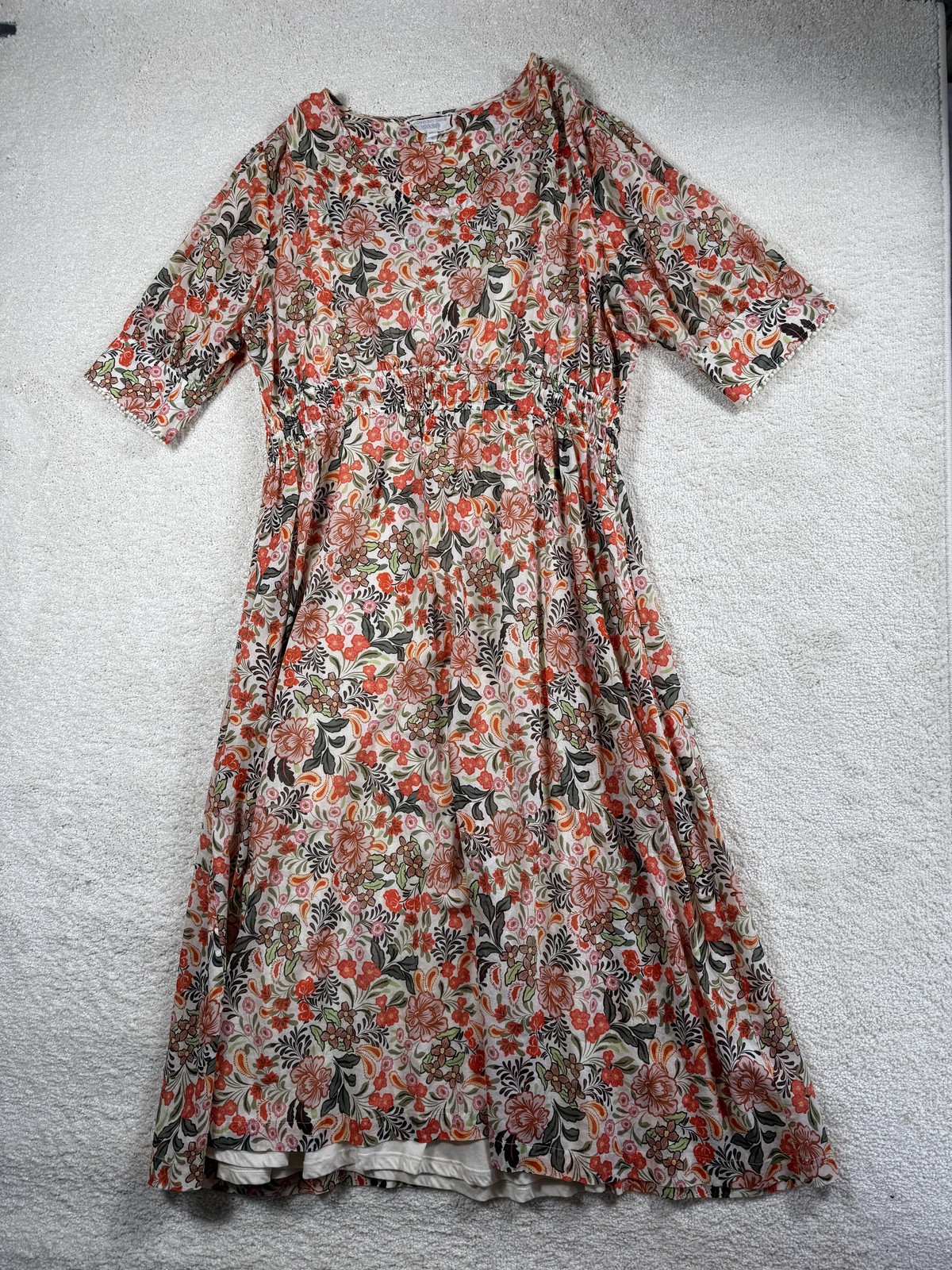 Johnny Was Workshop Dress Womens XL Orange Floral Maxi Boho Prairie Cottagecore