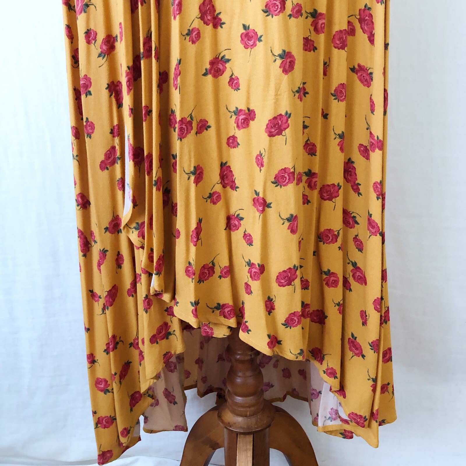 Christy Dawn Autumn Wrap Dress Size Small Turmeric Rose Yellow Red Floral Midi