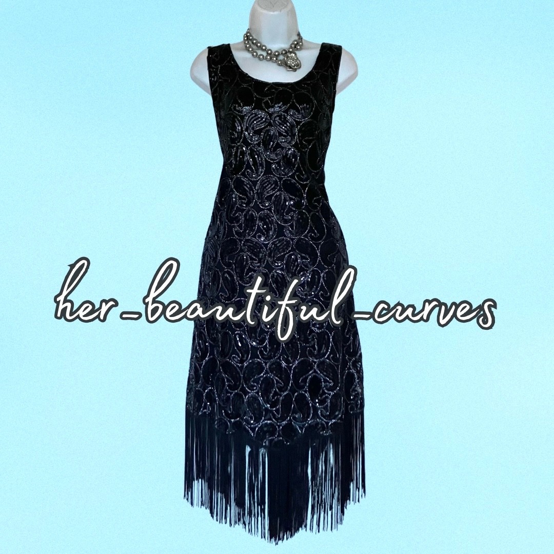 20s GATSBY SEQUINED TAPE-WORK PAISLEY PATTERN FLAPPER DRESS SIZE xxl 20/22