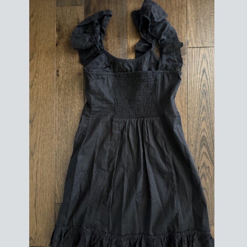 ASOS Design Black Eyelet Ruffle Collar Smocked Mini Dress Size 4