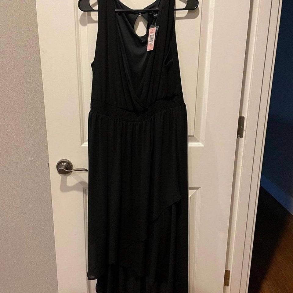 Torrid Womens Black Chiffon High Low Maxi Dress Smocked Waist Keyhole Size 1 NEW