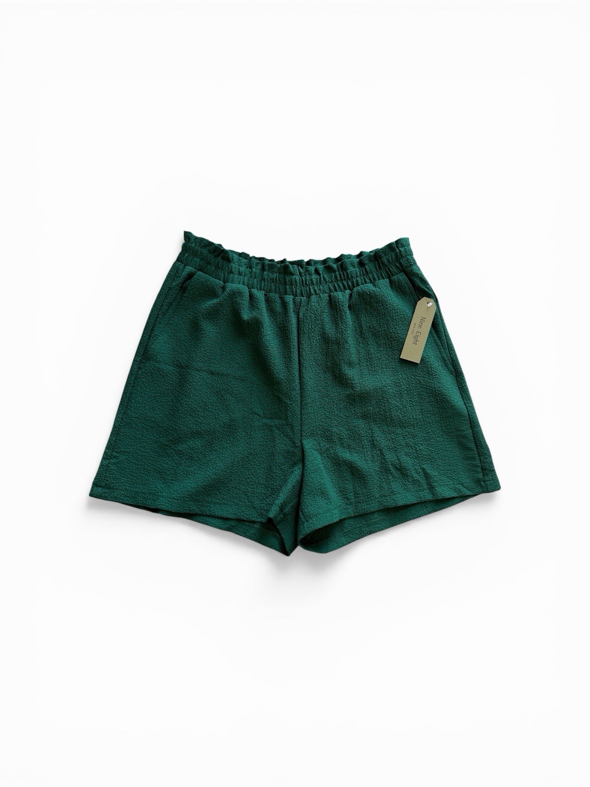 Nine.Eight New York Green Textured Elastic Waist Shorts Women’s Size M NWT