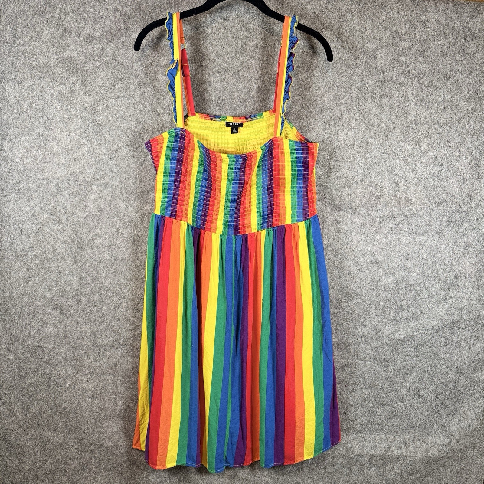 Torrid 2 (2X 18/20) Rainbow Striped Challis Smocked Mini Tank Dress Pride Punk