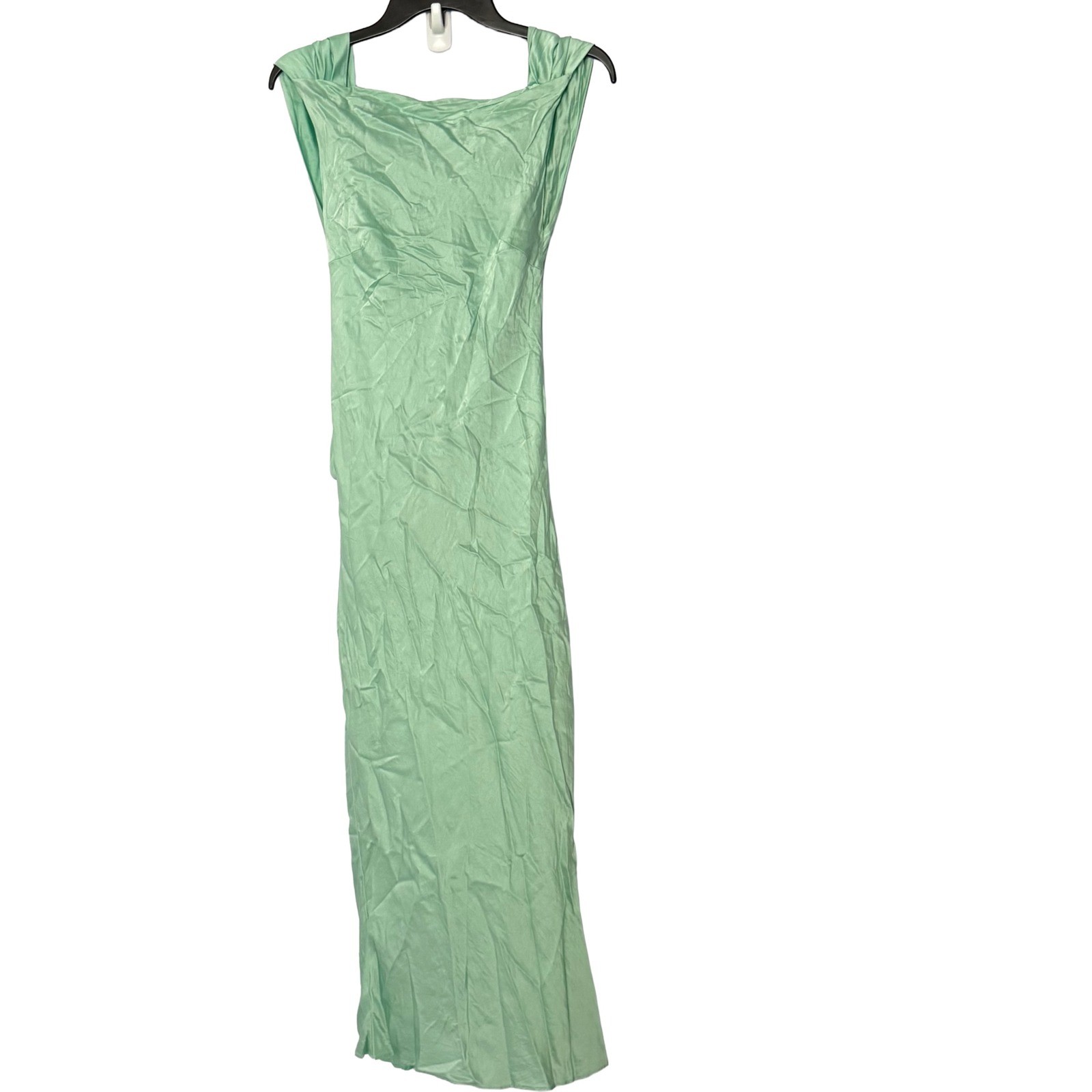 The Bar Max Silk Midi Dress in Verde Mint Green Open Back Tie Detail – 4