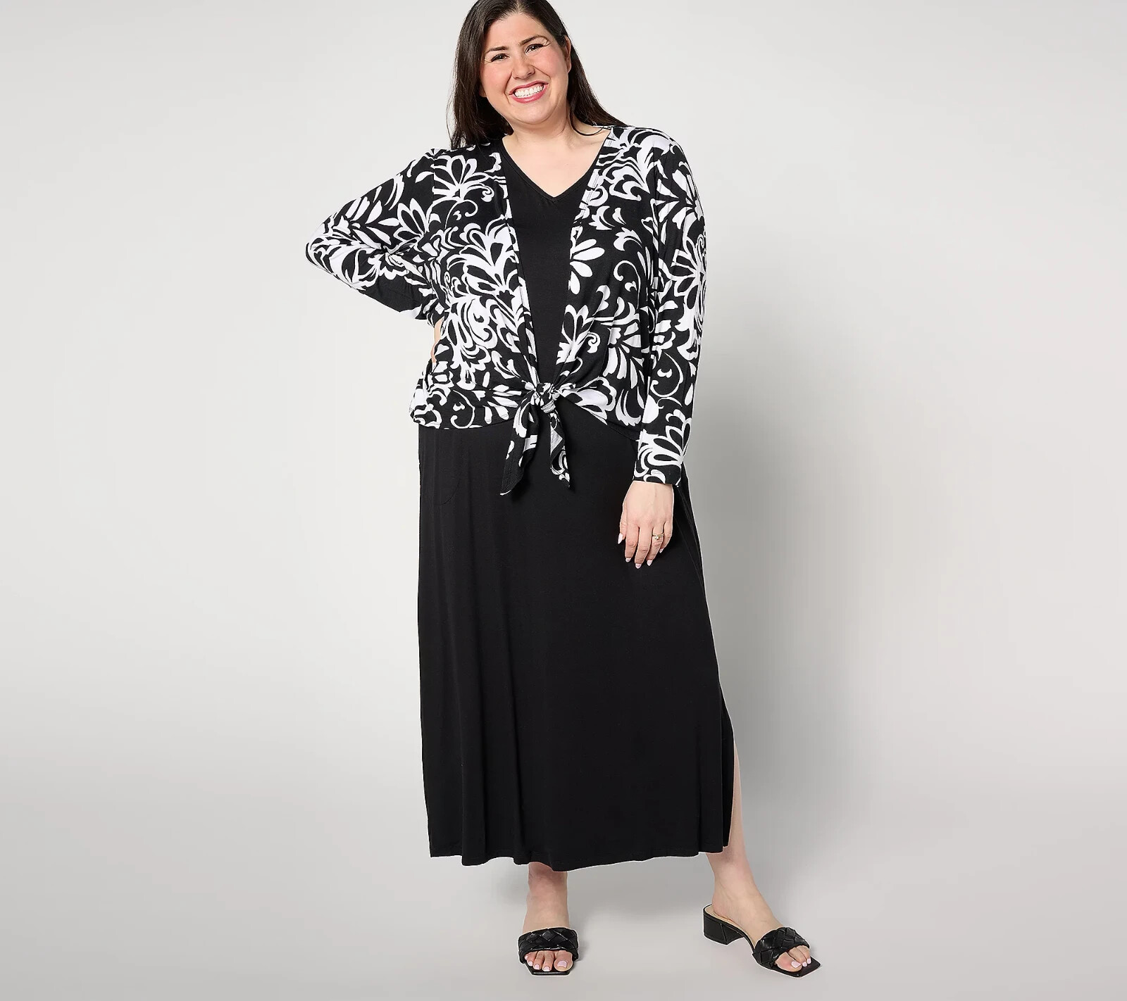 Belle by Kim Gravel Petite Better Together Dress & Shrug Set Black L A634849