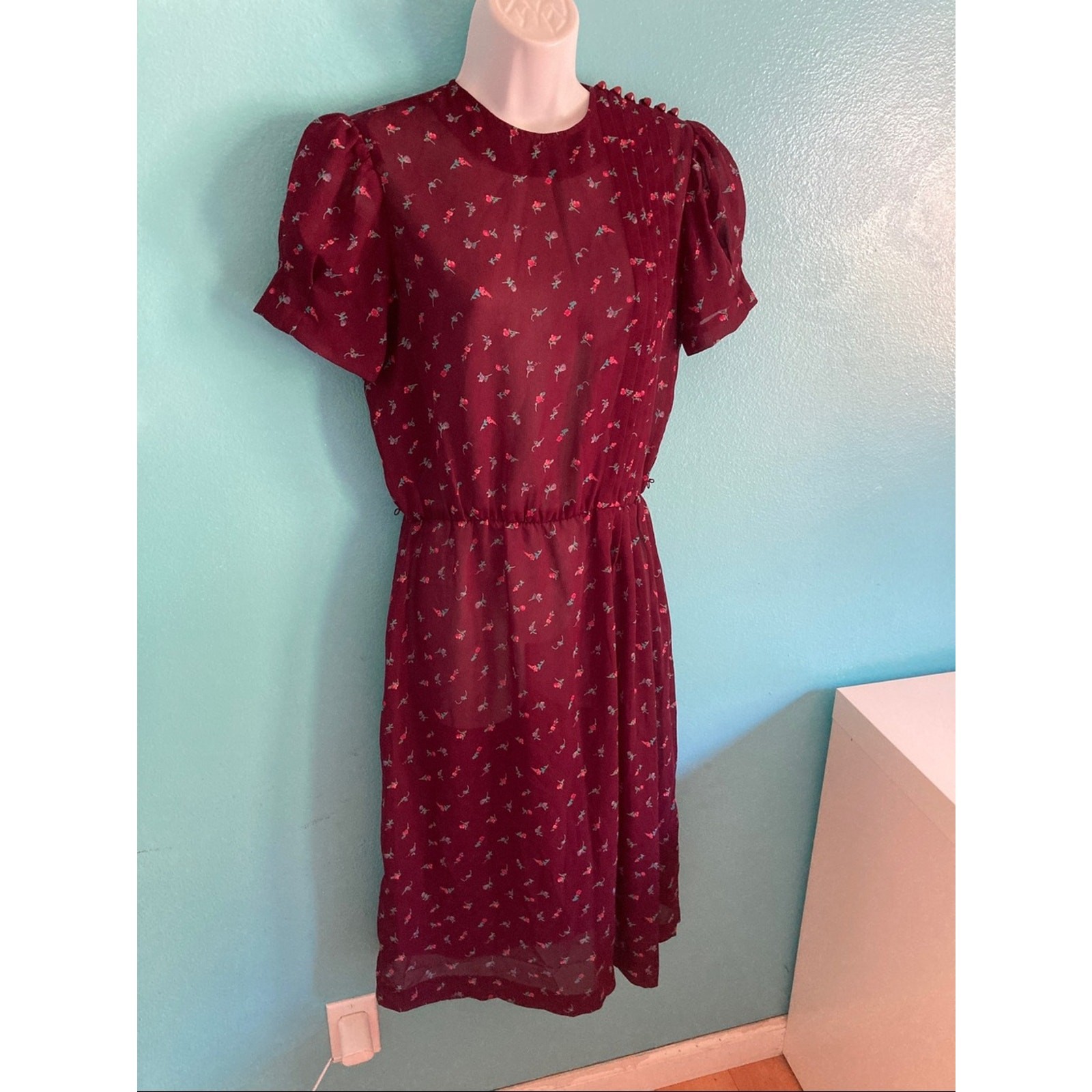 Carteret 80″s Vintage Dress Purple Floral Midi Vintage 11-12 Fits Size M