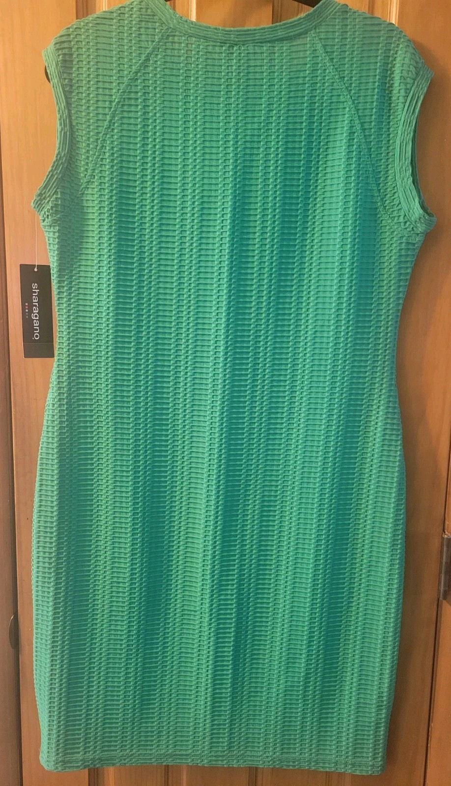 NWT Sharagano Womens Textured Stretch Cap Sleeve Sheath Dress 14 Bright Green