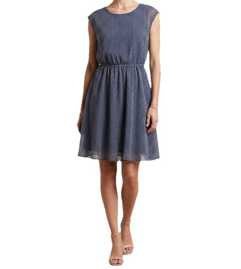 Gap Women’s Blue/White Gingham Scoop Neck Cap Sleeve A-Line Dress Size M