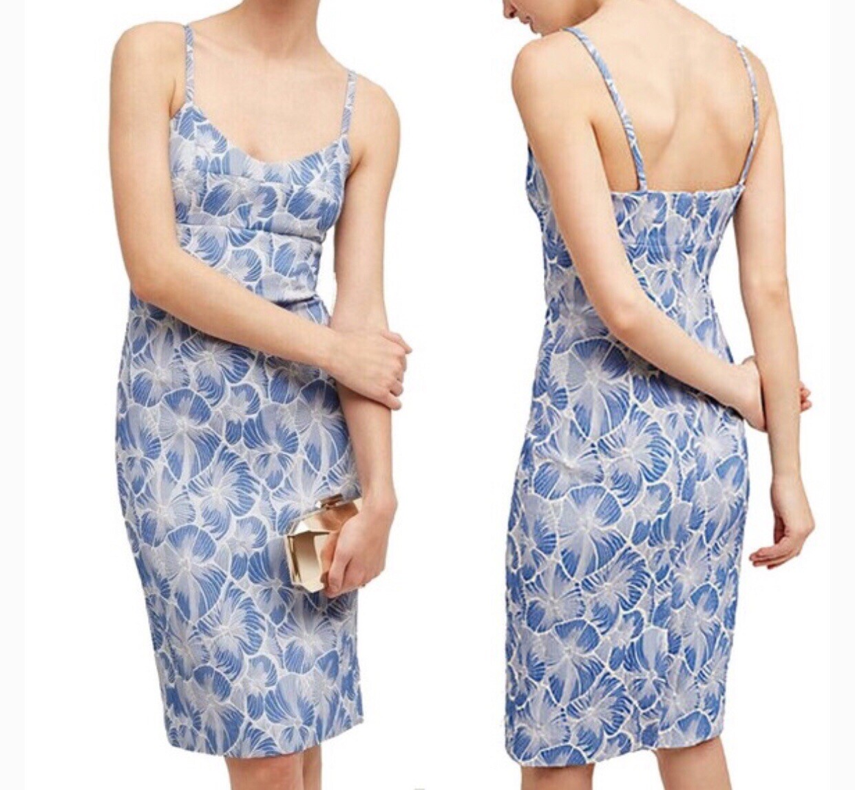 Anthropologie HD in Paris Size 0 “Portia Dress” Floral Blue Knee Length Empire