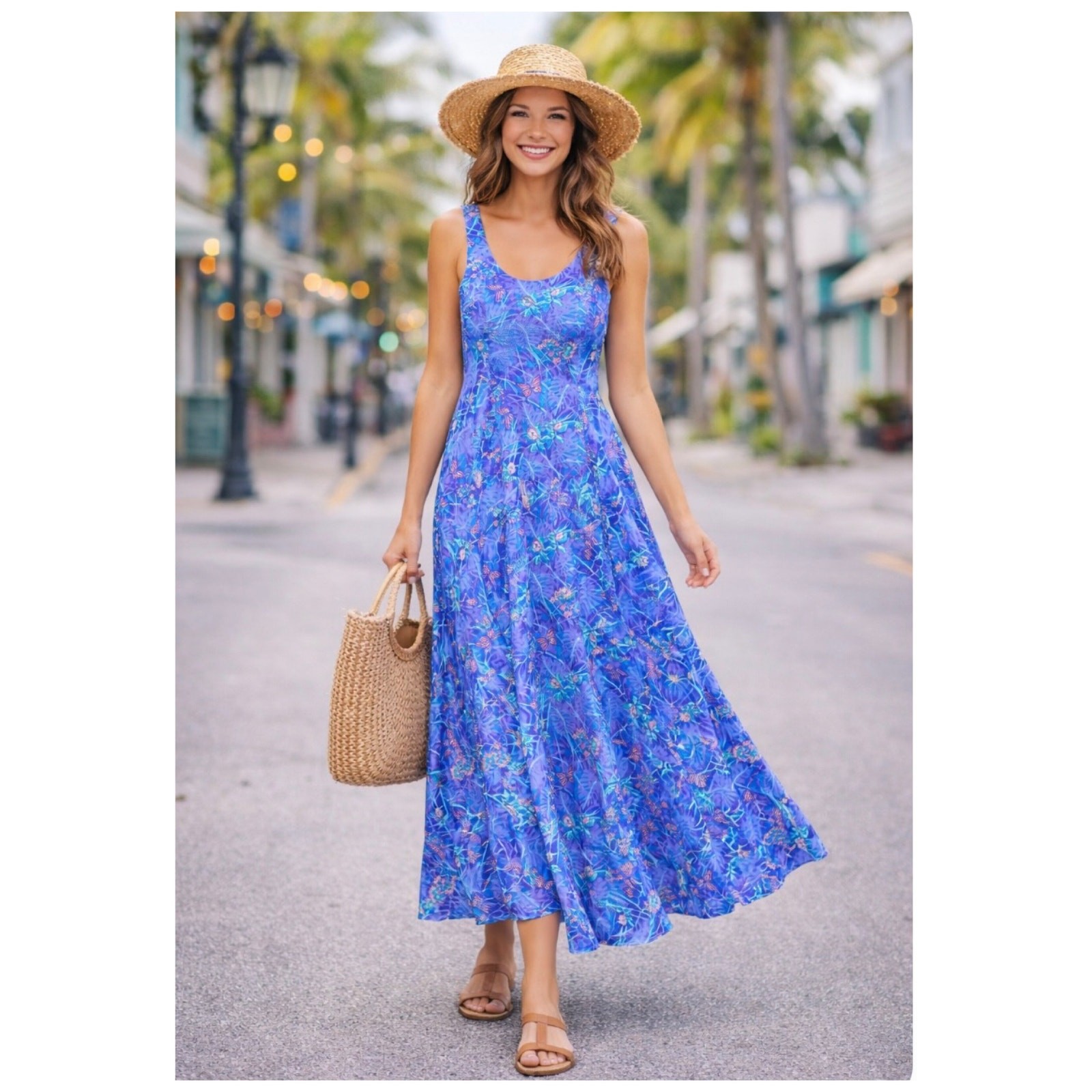TIKAL Trading Co. Key West Tropical Butterfly Print Maxi Dress Size S Cotton