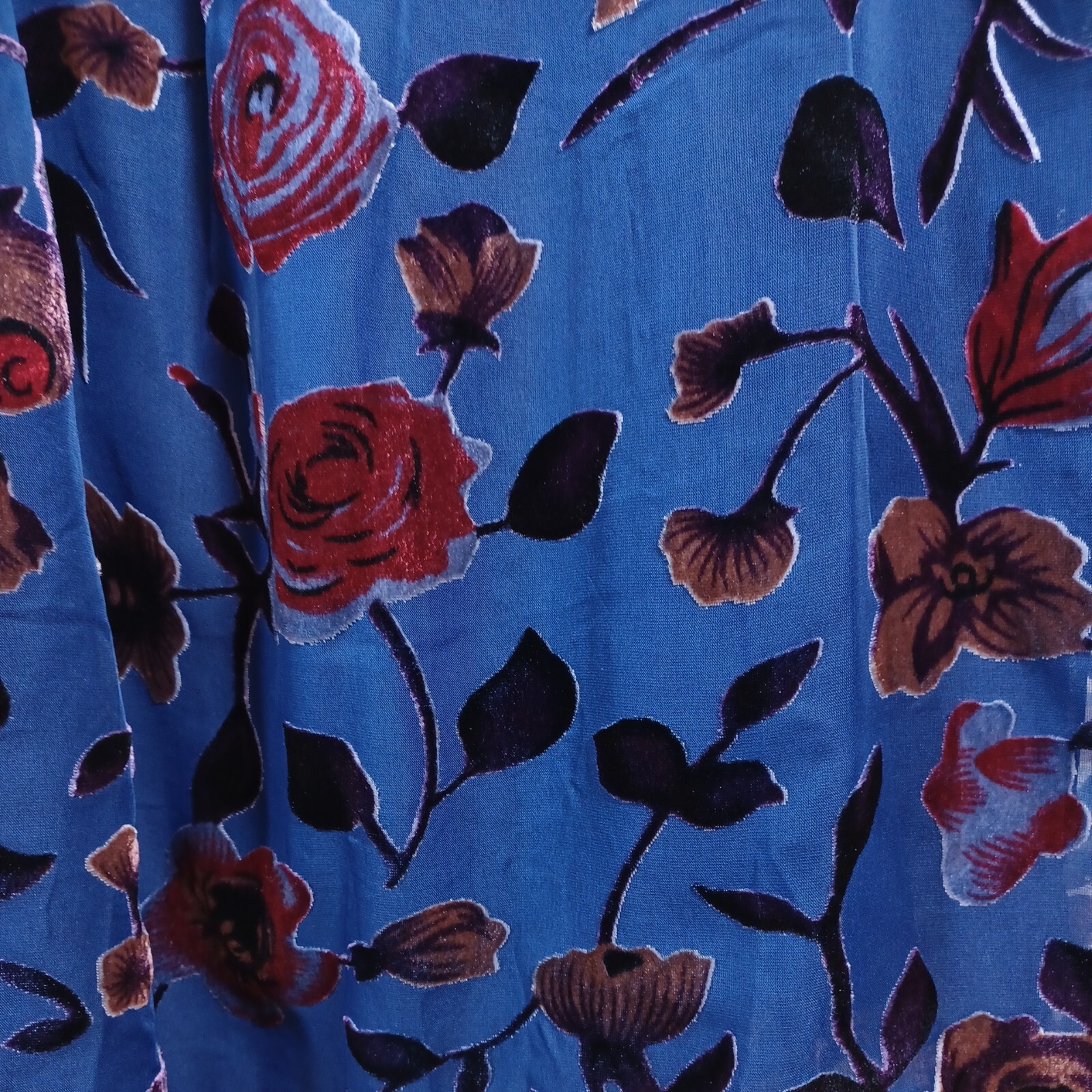 En Creme Size S Short Mini Velvet Burnout Roses Dress Navy