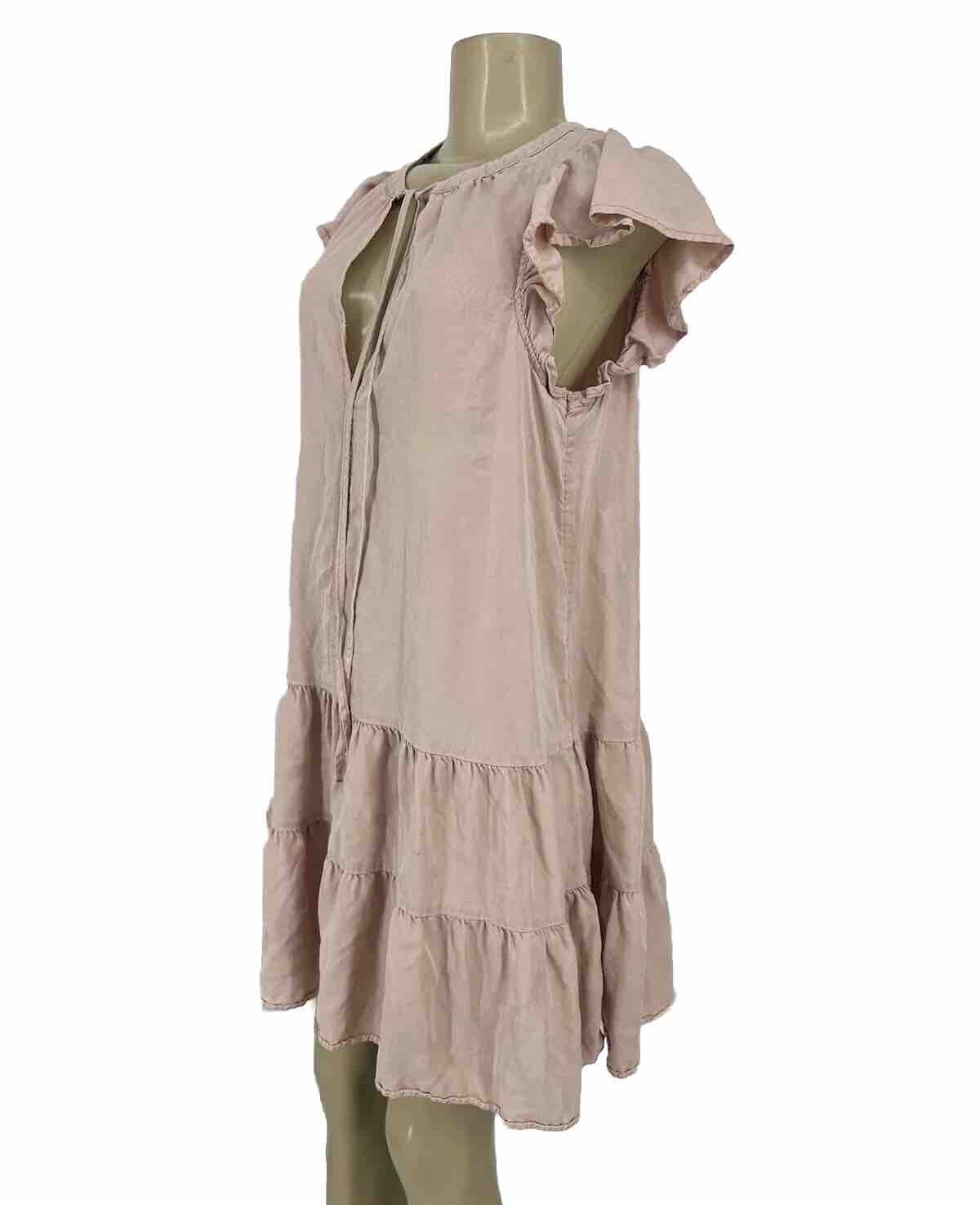 KNOX ROSE Small Women Soft Pink Ruffled Sleeve Dress Flutter Mini Peasant DV11