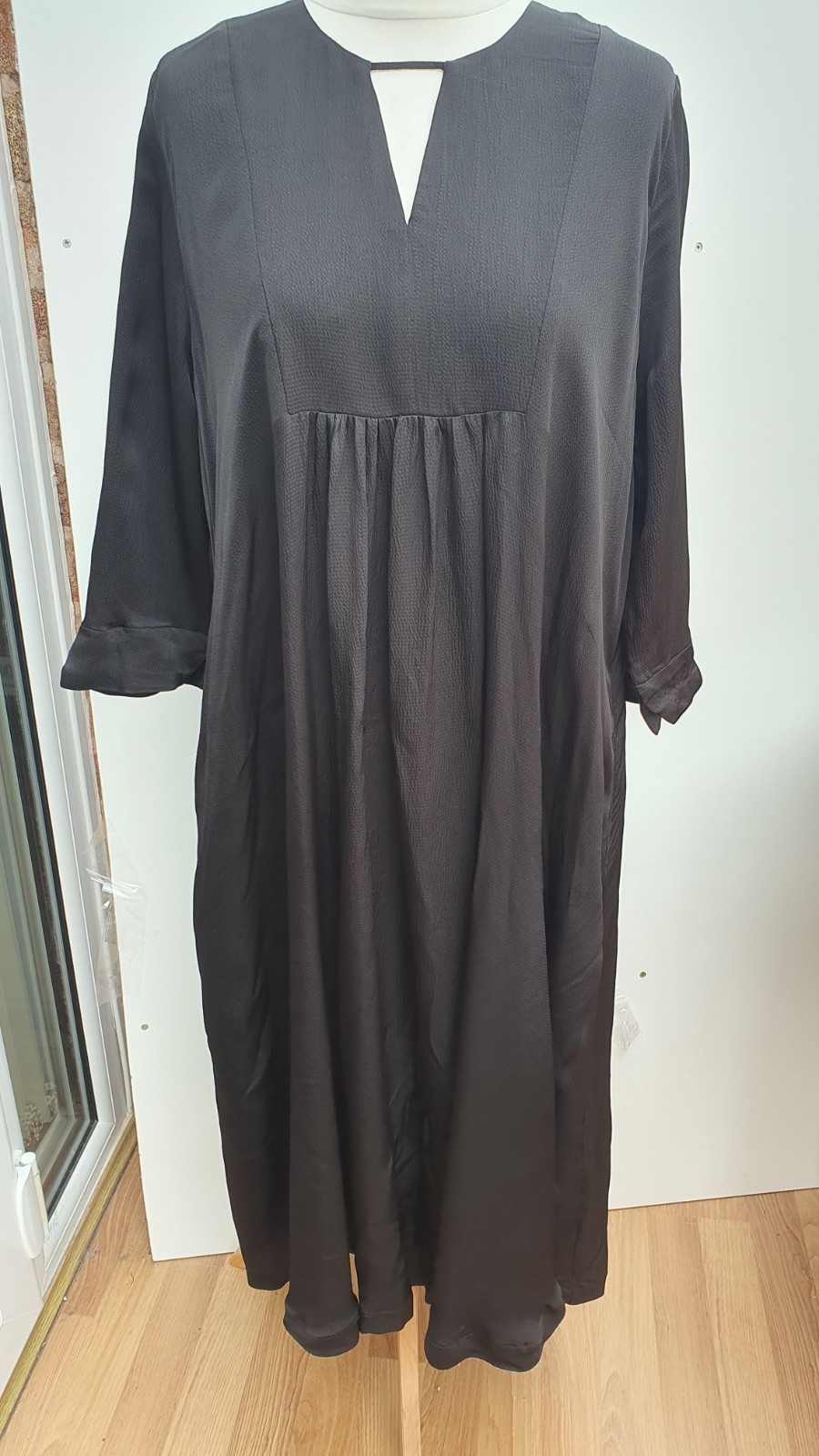 Masai Copenhagen Dress Sateen Midi 3/4 Sleeve Nadyne Black New Size Small