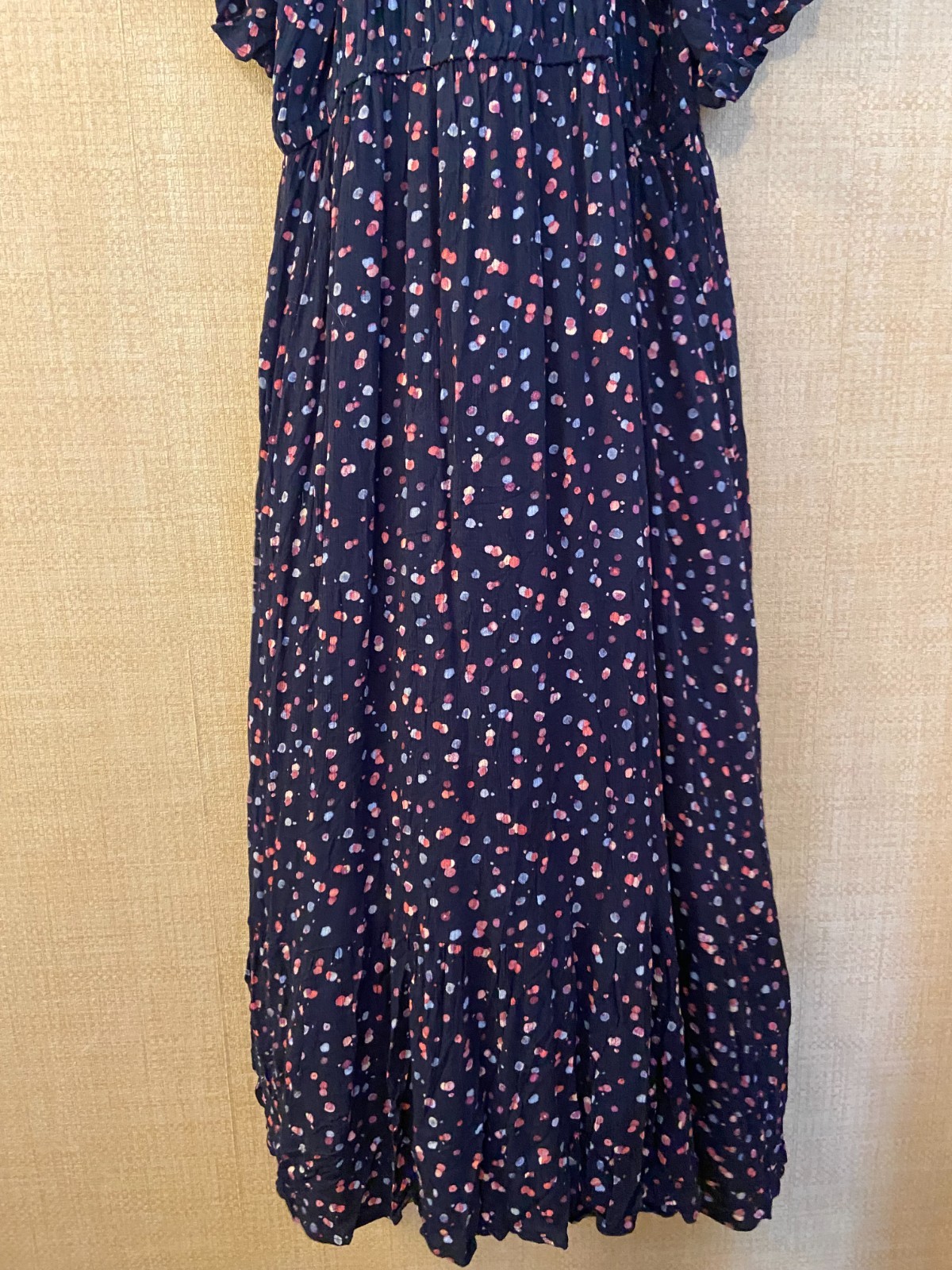 Studio B by Bobeau flutter sleeve maxi dress size L blue w/geometric dot print