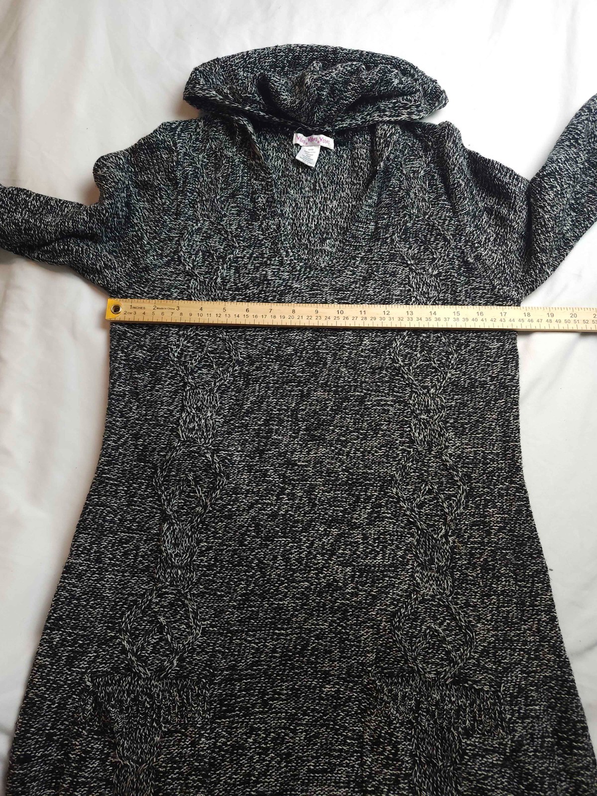 Wishes Wishes Hoodie Sweater Dress Womens Size XL Black Knit Cable Marled Cozy