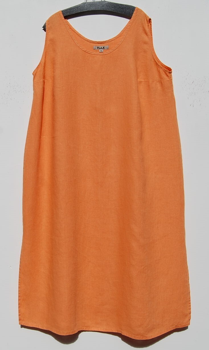 NEW FLAX APRICOT Medium Weight Linen Scoop Neck Sleeveless SLIPSTER Dress 1X