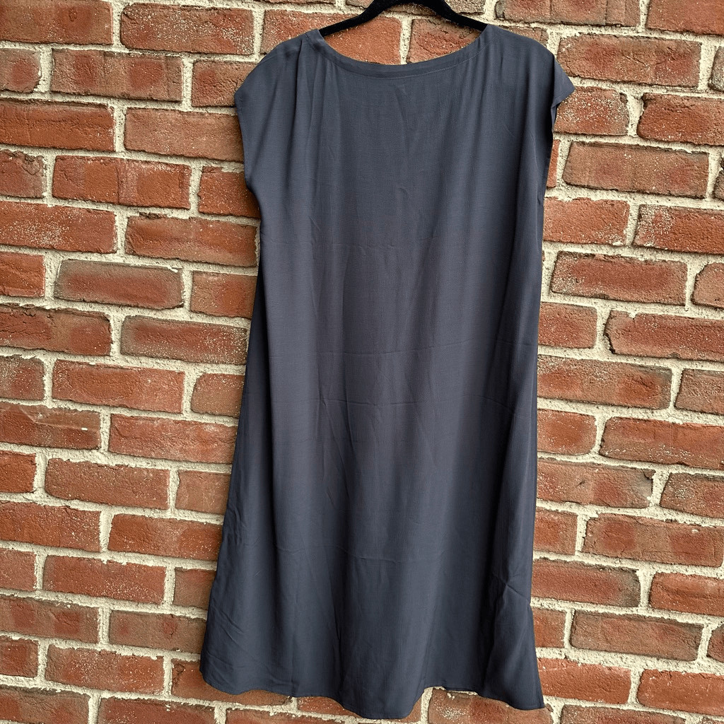 Eileen Fisher $248 Charcoal Gray Bateau Neck Midi Tunic Dress Tencel Lyocell XS