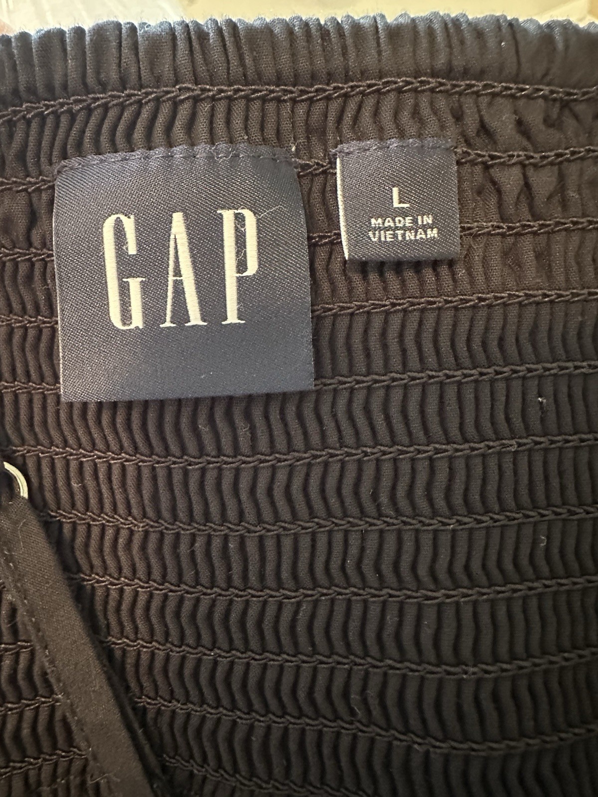 GAP Black V-Neck Spaghetti Strap Tiered Skirt Midi Dress L Minimal Capsule Chic