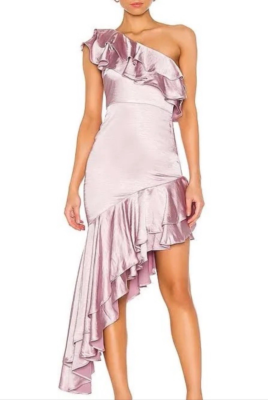 Lovers and Friends Giuseppina Gown One Shoulder Silk Ruffle Dress