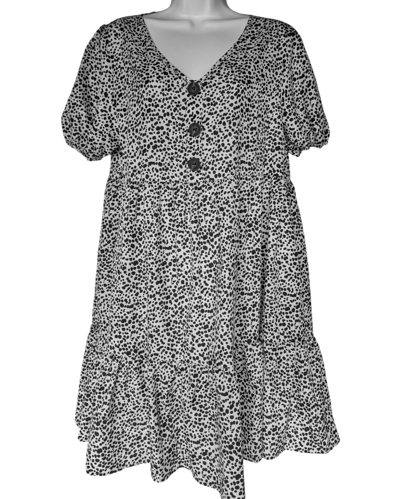 Dalmatian Print Black Spot Babydoll Mini Tiered Ruffle Hem Size L 40″ (16-18)
