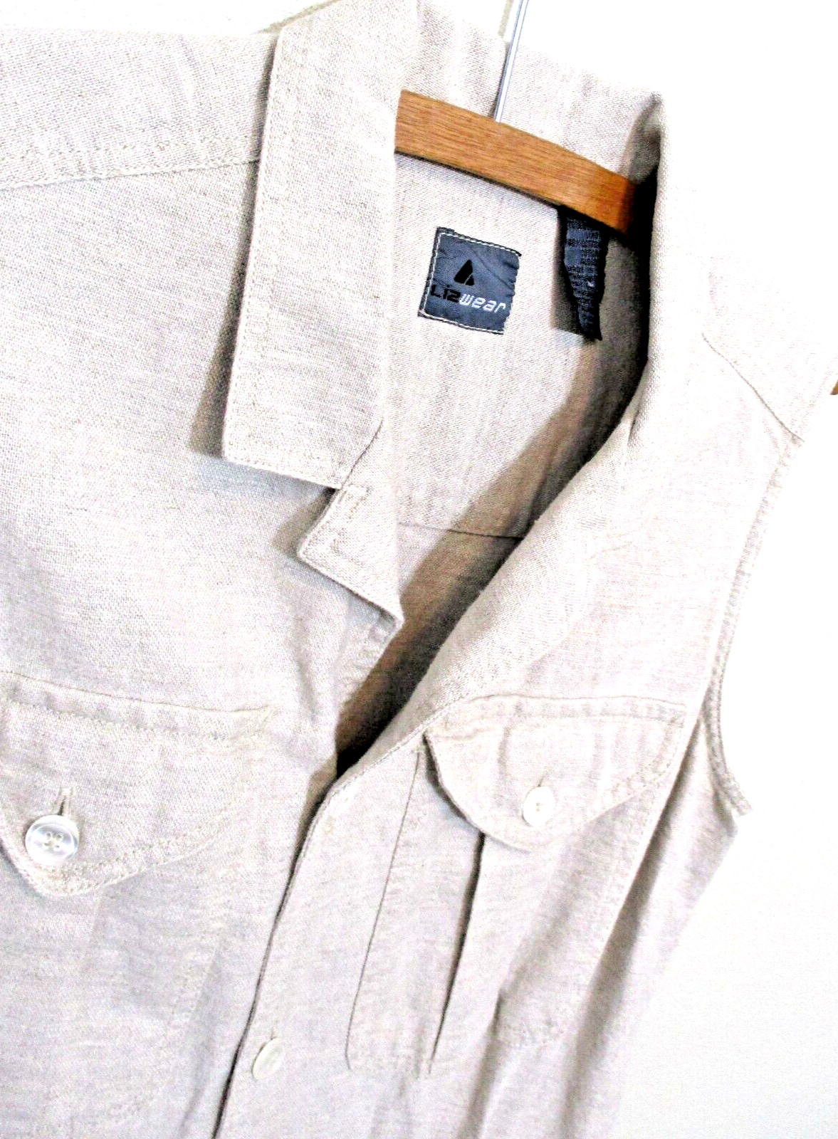 Liz Wear Tan Khaki Linen 1-Piece Suit Tank Dress Fitted Waist Belt Loops Size 12