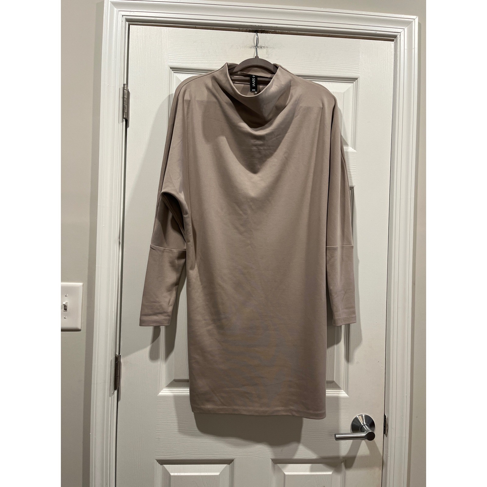 Savvi Taupe Cowl Neck Dolman Sleeve Tunic Mini Dress Medium Tan Long Sleeve