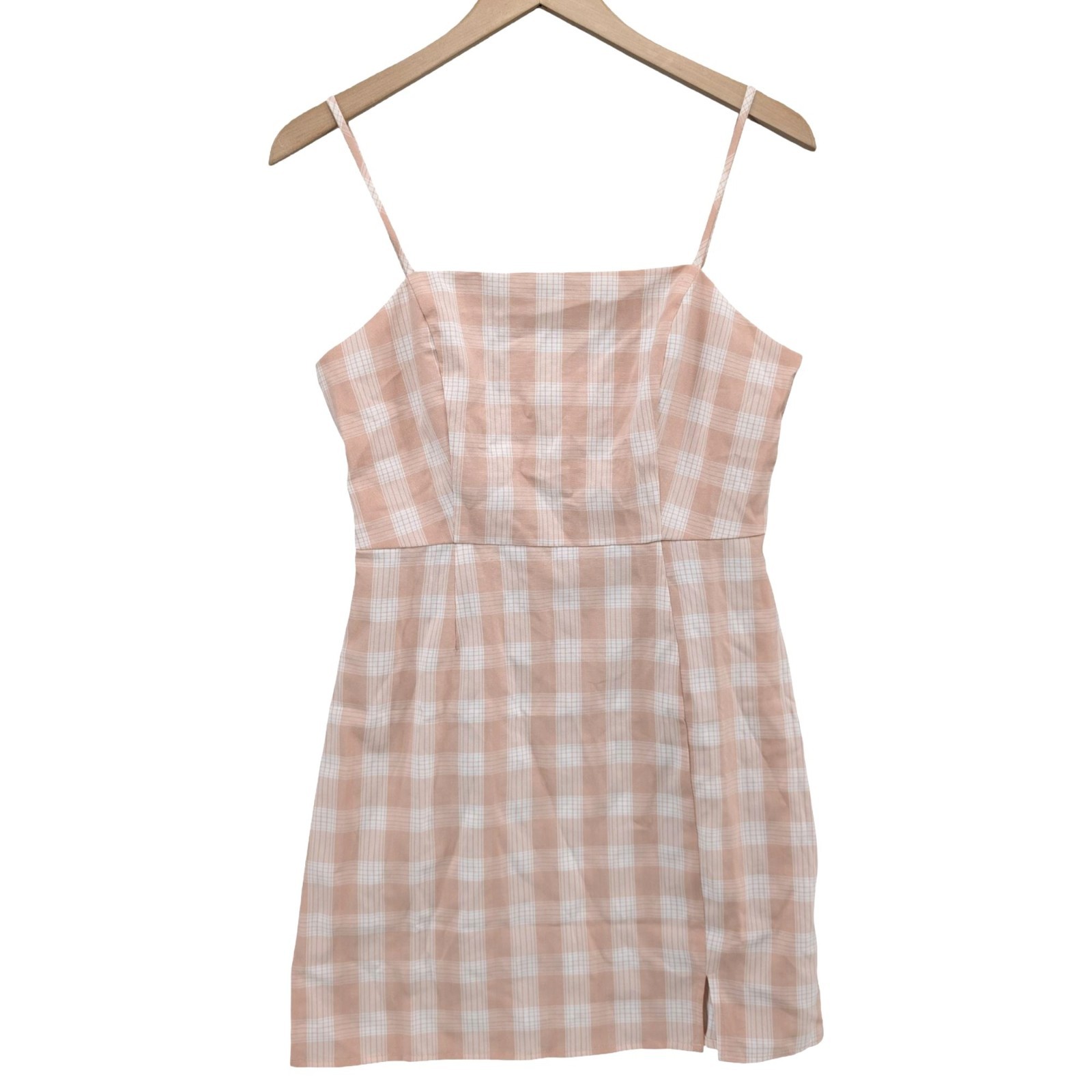 BP Mini Dress Pink White Check Plaid Sleeveless Square Neck Sundress Size M