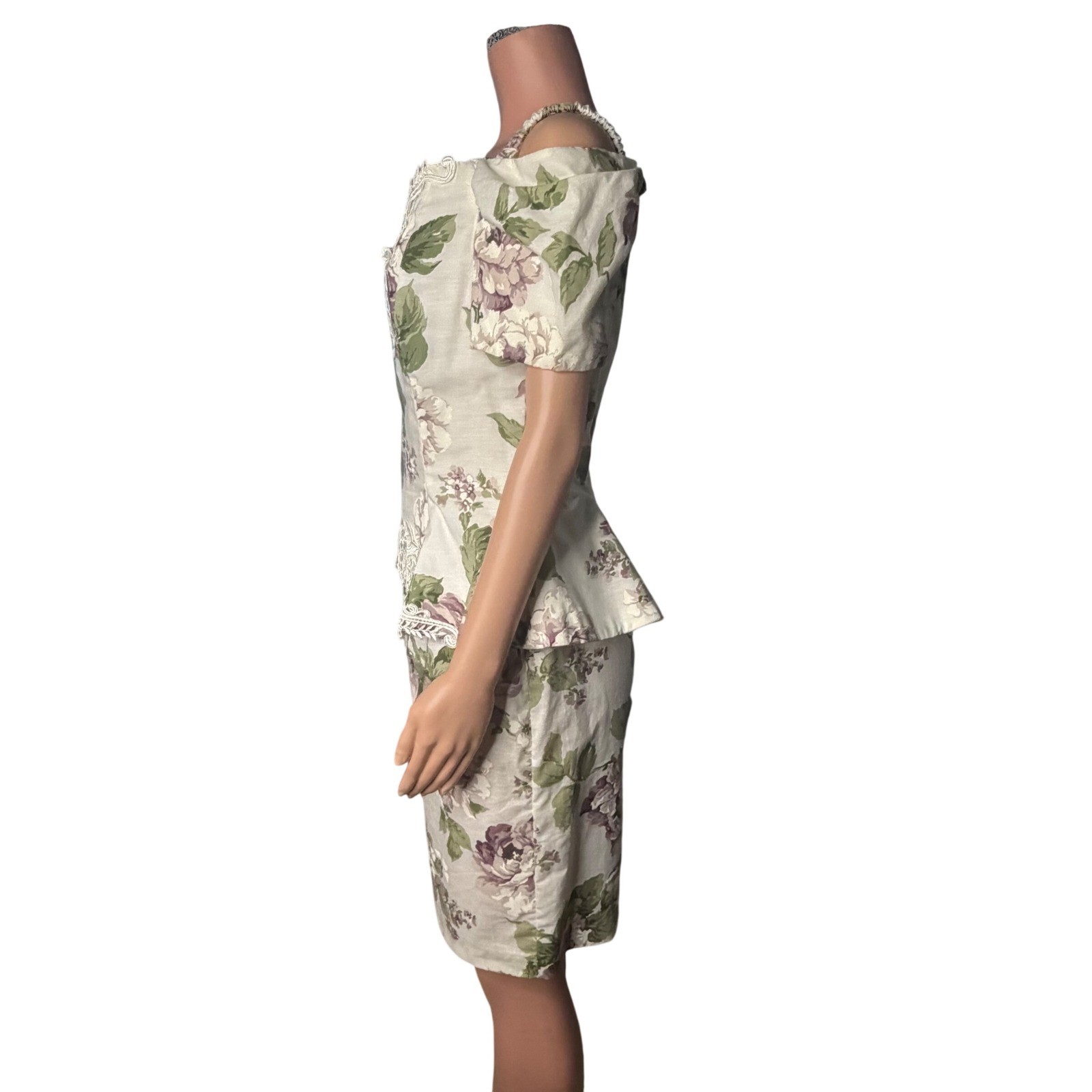 Scott McClintock Floral Peplum Dress Lace Applique Cottagecore Garden Party 10
