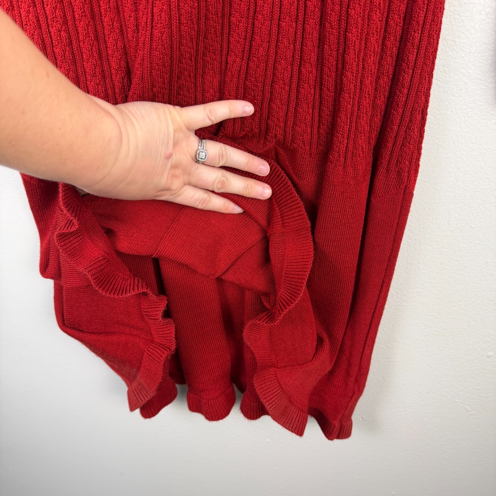 Coldwater Creek Sweater Dress Women Medium Red Cable Knit 100% Acrylic Crew Neck