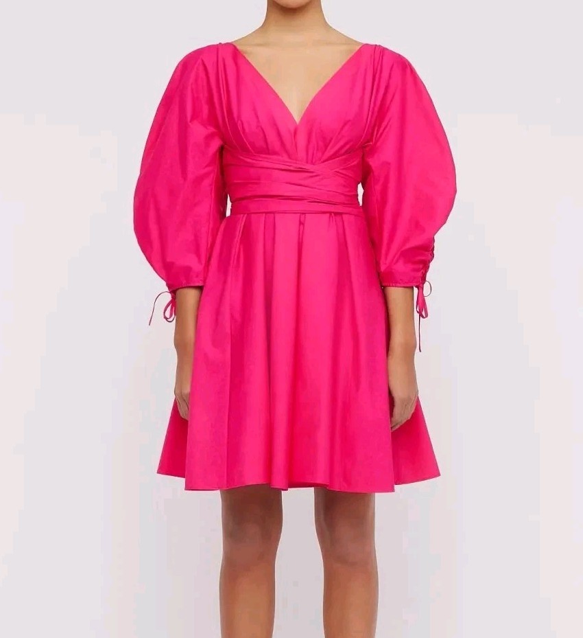 Scanlan Theodore Parachute Gather Sleeve Mini Dress Fuchsia 100% Cotton Size 6