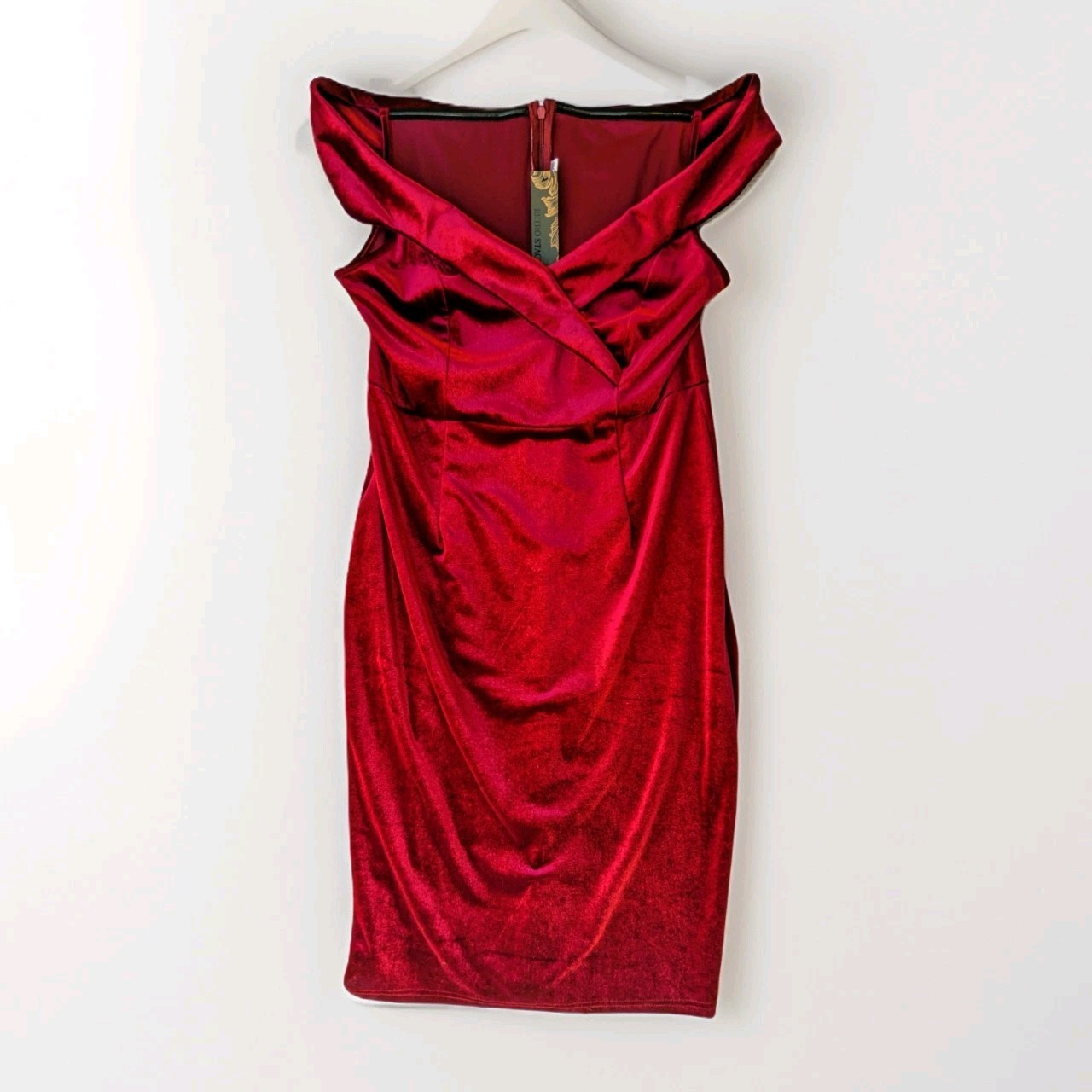 NWT 60s Style Dress Retro Stage Velvet Off Shoulder Wine Red Bodycon EU Sz 14/2X