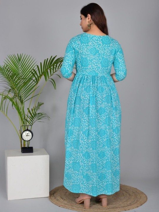 Handmade Floral Cotton Maternity Dress : Nursing Friendly Gown With Side Zipper