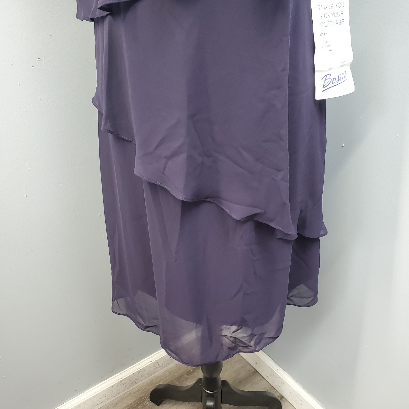 S.L. Fashions New York Chiffon Dress Womens 8 Purple Ruffle Rhinestone Shoulder