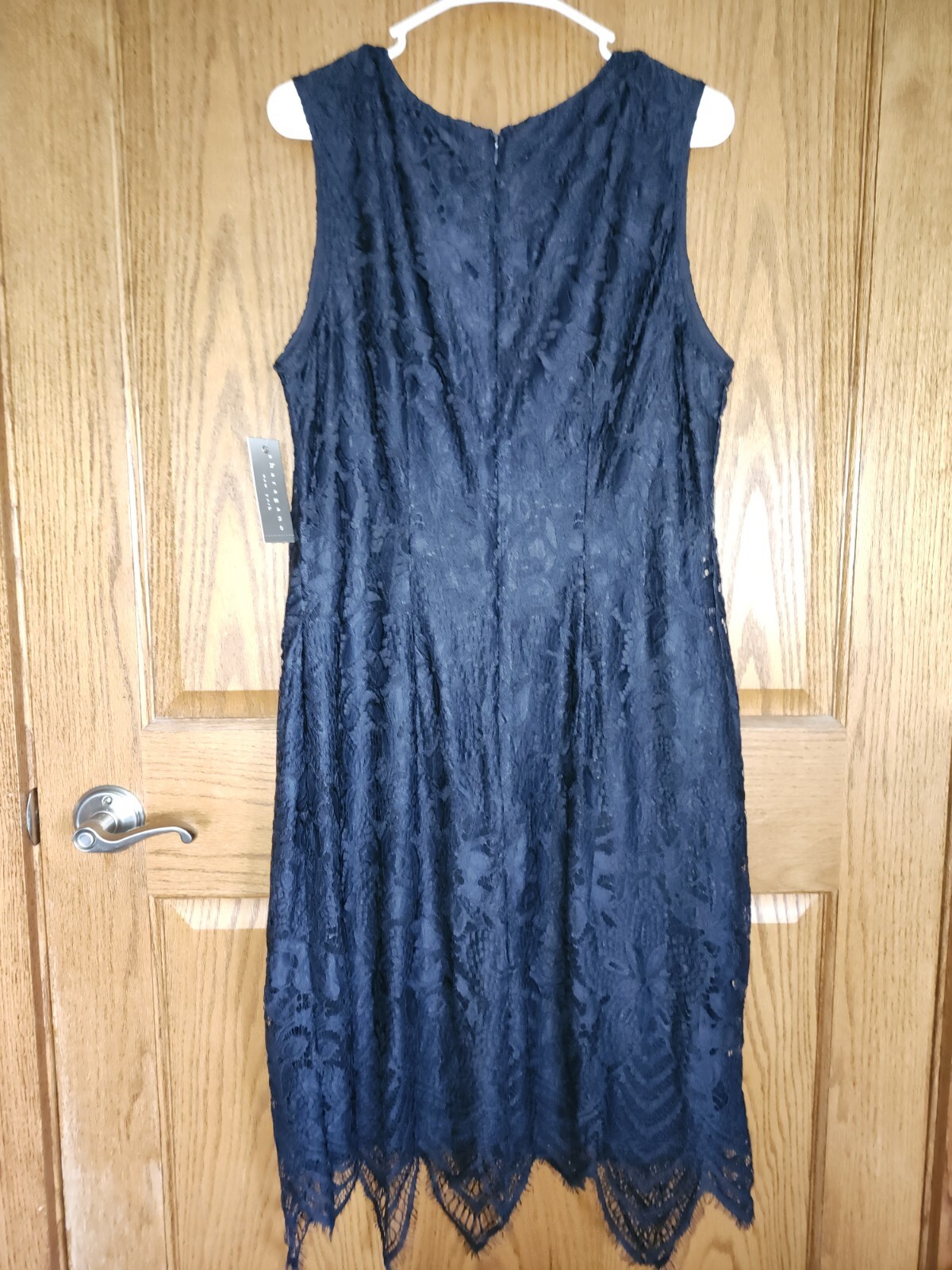 Sharagano New York Deep Navy Blue Sheath Dress With Lace Size 16 Sleeveless NWT