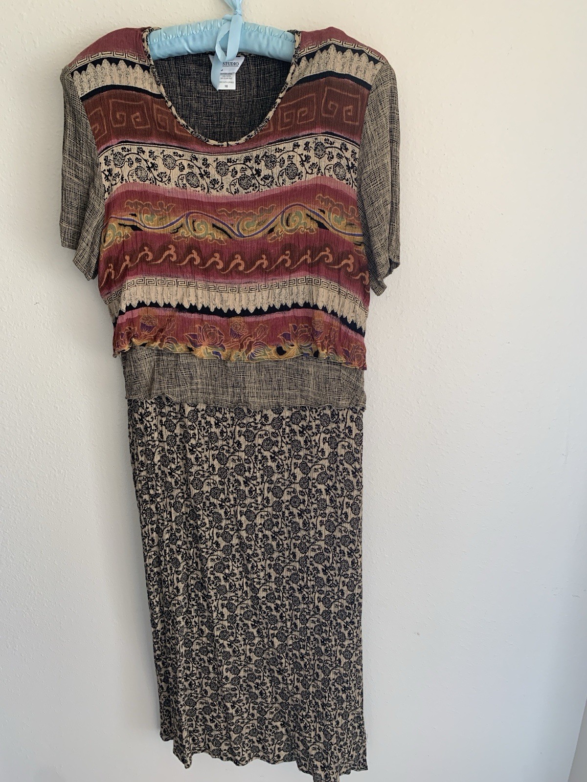 16 Vintage K Studios Faux Layer Maxi Dress 90s Cottagecore Flower Hipster Grunge