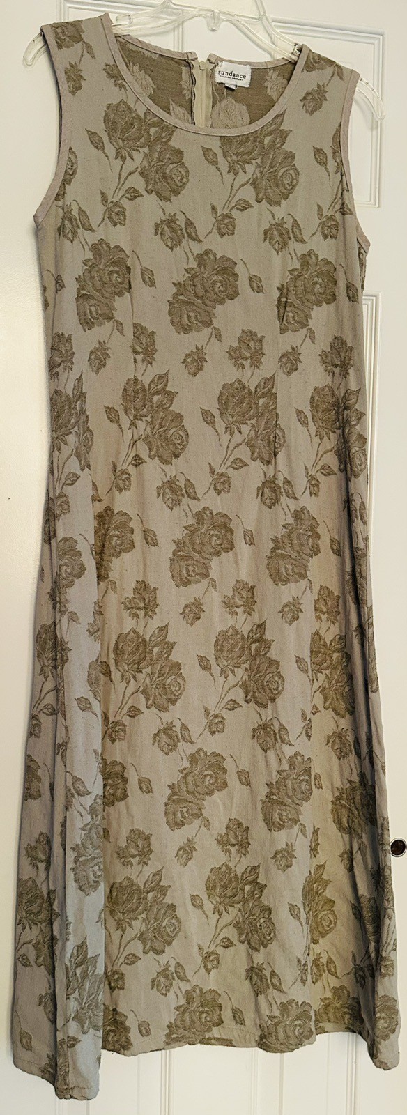 Sundance Maxi Dress Small Sleeveless Floral Beige Green Cottagecore Made In USA