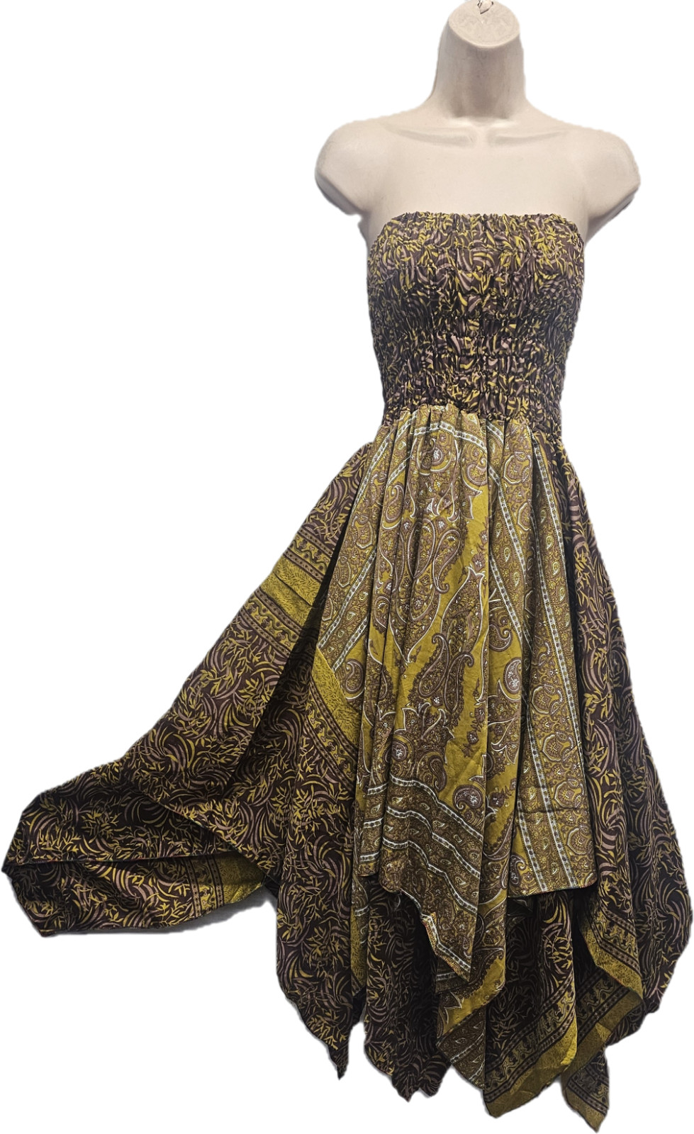 Silk Blend Dress Fairy Repurposed Sari Handkerchief Hem One Size 8 10 12 14