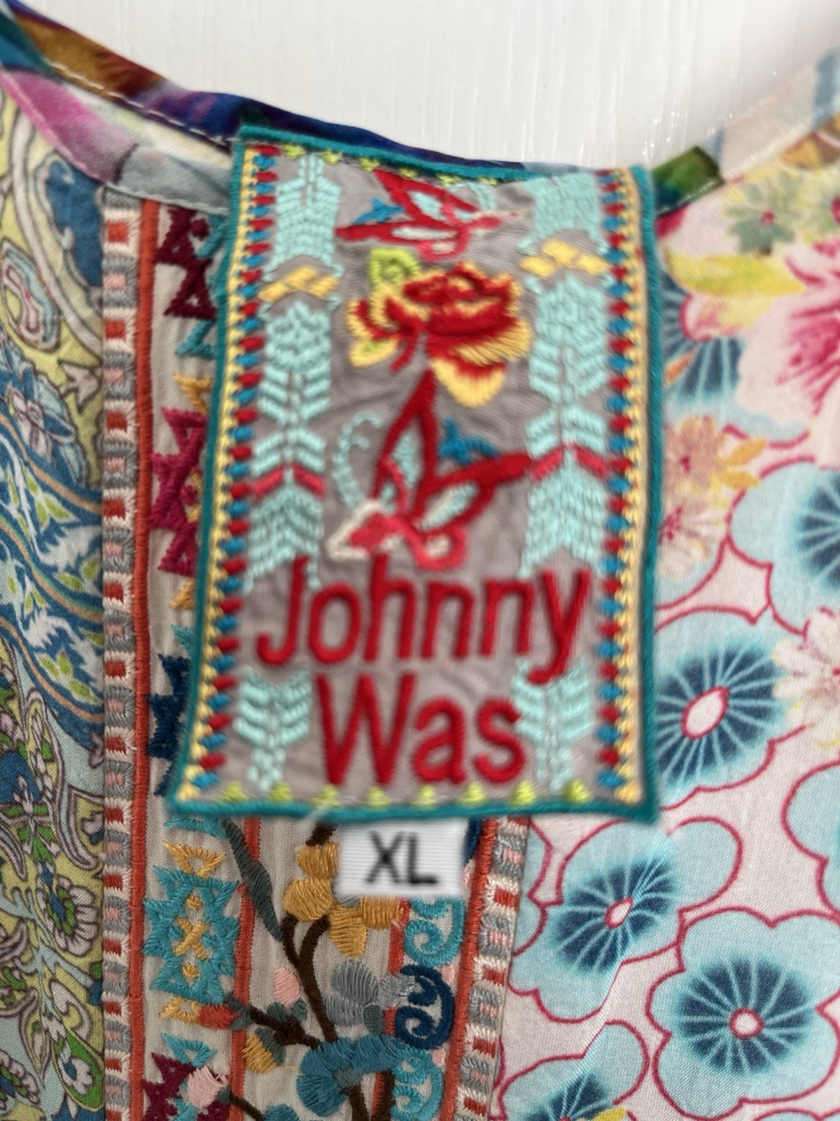 Johnny Was Floral Maxi Dress With Embroidered Ribbon Detail XL